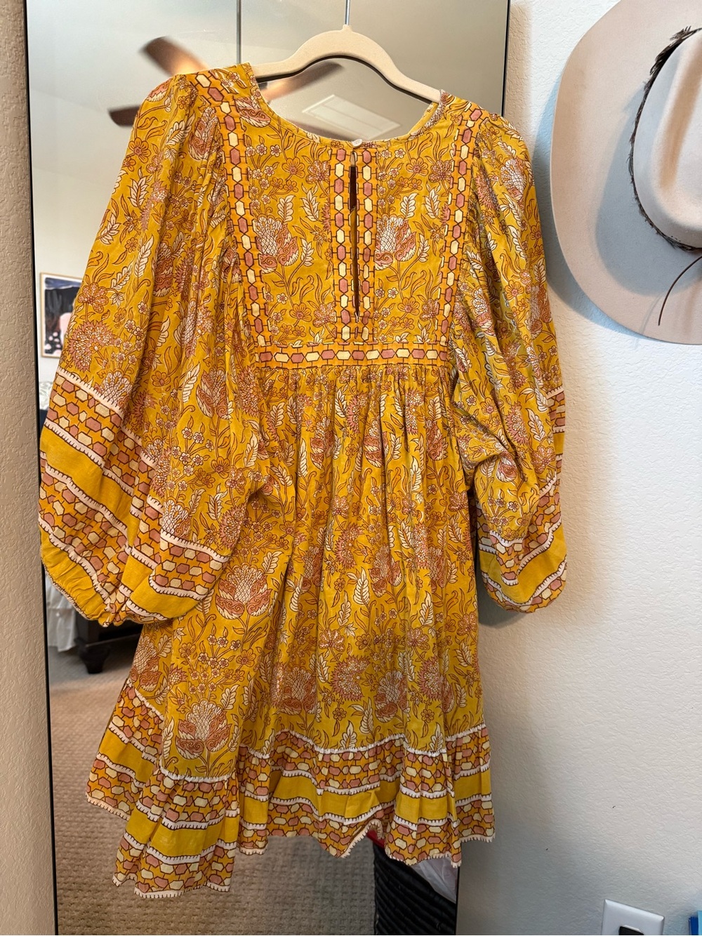 Cleobella Boho Yellow Floral V-Neck Tunic Dress - Picture 2 of 4